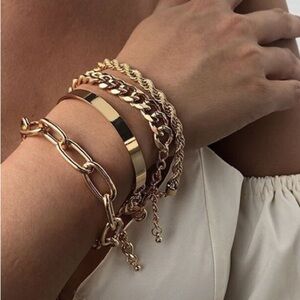 Gold Chain Cable Bracelet Set (7402)